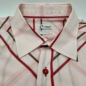 E=MC2 Damselle Mens 3XL Shirt Pink Plaid Cotton NWT Clothing For Millionaires